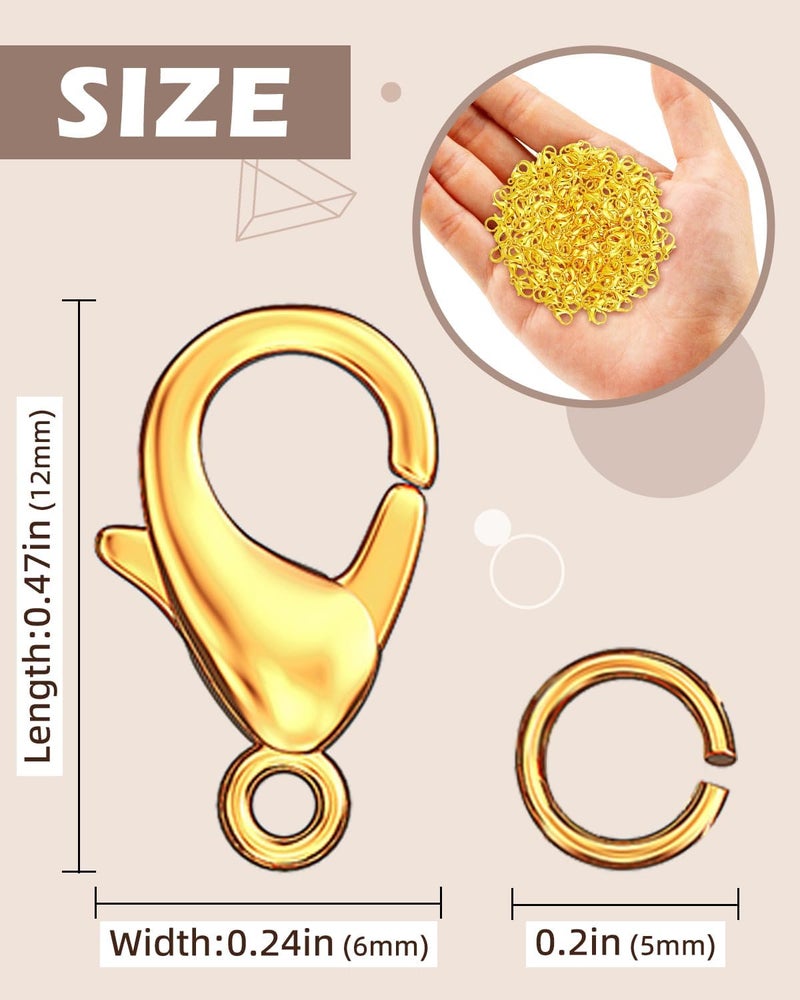 OHINGLT 700 Pieces Lobster Claw Clasps and Open Jump Rings Set, Gold Plated Bracelet Necklace Clasp for Jewelry Making - Image 2